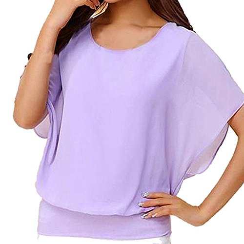 Generisch Tunika Damen Sommer Chiffon Bluse lässige Top-Ärmel Frauen Fledermaus-Ärmel-T-Shirt Damenbluse Sportshirt Locker Sommershirts Damen Luftig Shirts Oversize Damen Sommer Oberteile von Generisch