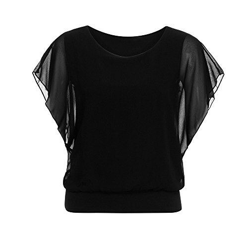 Generisch Tunika Damen Sommer Chiffon Bluse lässige Top-Ärmel Frauen Fledermaus-Ärmel-T-Shirt Damenbluse Sportshirt Locker Sommershirts Damen Luftig Shirts Oversize Damen Sommer Oberteile von Generisch