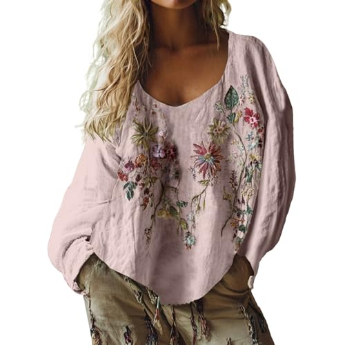Tunika Damen große größen-blusen & tun für Damen Boho Bluse große größen Langarm Sommerbluse Festliche Oberteile Longpullover lässig für Leggings Retro Hippie Oberteil mit Blumen Muster von Generisch