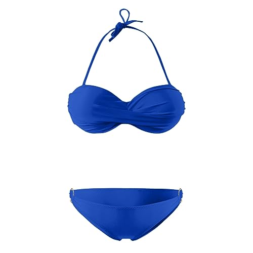 Generisch Twist Push Up Bandeau Bikini mit Niedriger Taille Ring Cutout Tanga Bademode Bauchweg Badeanzug(Blau, M) von Generisch