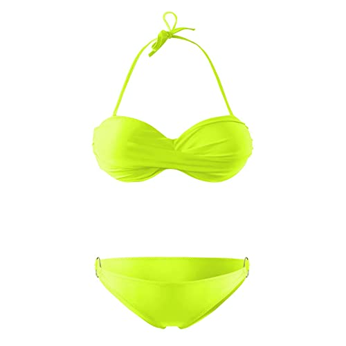 Generisch Twist Push Up Bandeau Bikini mit Niedriger Taille Ring Cutout Tanga Bademode Bauchweg Badeanzug(Gelb, L) von Generisch