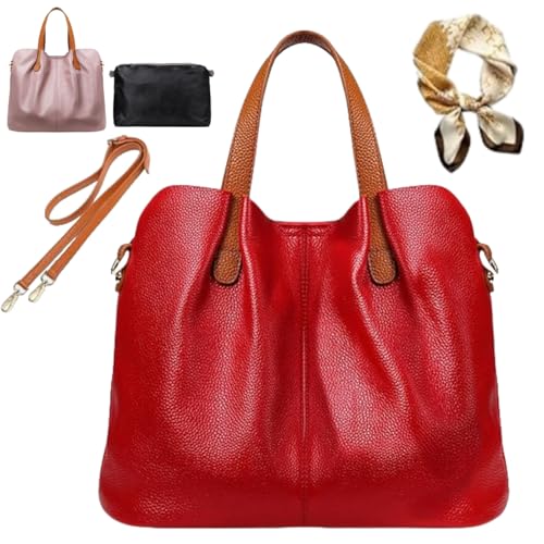 Generisch Two in One Leather Shopper Tote Bag, Large Capacity Shoulder Bag for Women, Elegant Soft Waterproof Crossbody von Generisch