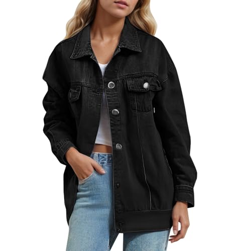Generisch Übergangsjacke Damen, Jeansjacke Damen Kurze Jacke Denim Jean Mantel Outwear Frühlingsjacke Mit Knöpfen Sommerjacke Distressed Authentics Jean-Jacket Oversized Leichte üBergangsjacke von Generisch