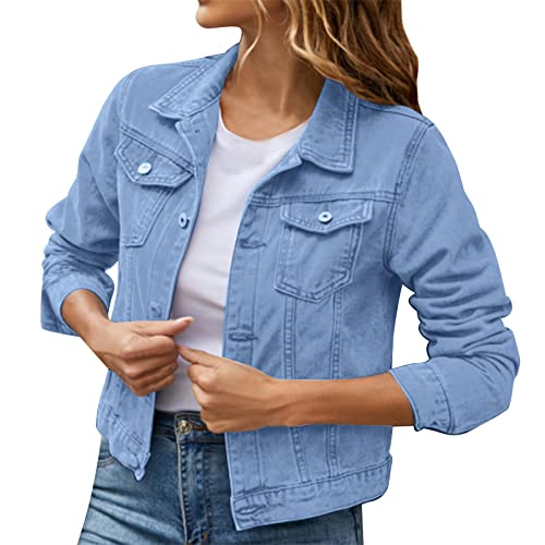 Generisch Übergangsjacke Damen Frühling Jeansjacke Kurz Leichte Frühlingsjacke Oversize Einfarbig Mit Taschen Dünne Jeans Jacke Für Frauen Vintage Sommerjacke von Generisch