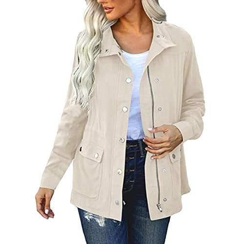 Generisch Übergangsjacke Damen Frühling Sommer - Elegant Leichte Bequeme Kurzmantel Baumwolle Atmungsaktiv Weich Leichte Sommerjacke Herbst Stehkragen Jacket Durchgehendem Reißverschluss Sommerjacke von Generisch