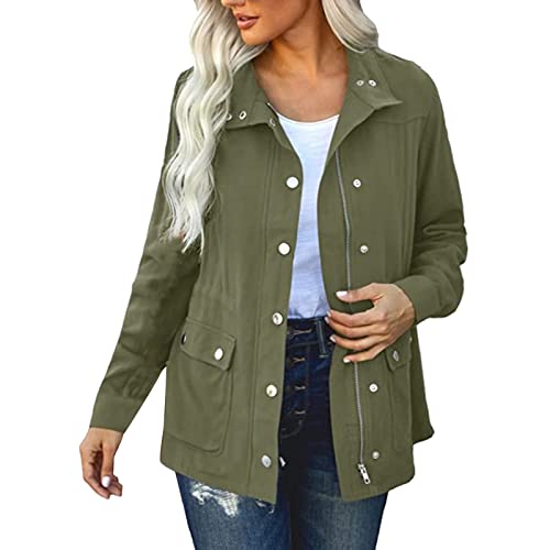 Generisch Übergangsjacke Damen Frühling Sommer - Elegant Leichte Bequeme Kurzmantel Baumwolle Atmungsaktiv Weich Leichte Sommerjacke Herbst Stehkragen Jacket Durchgehendem Reißverschluss Sommerjacke von Generisch