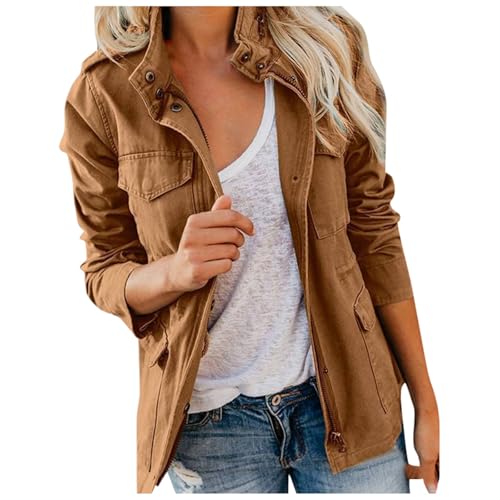 Generisch Übergangsjacke Damen Leichte Sommerjacke Herbst Stehkragen Jacket Boyfriend Parka Dünne Frühlingsjacke Elegant leichte Jacke Kurzmantel Blouson Jacken, S-5XL von Generisch