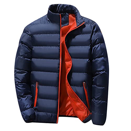 Generisch Übergangsjacke Herren, Winter Reißverschluss Warme Daunenjacke Packbarer Leichter Mantel Faux Leather Jacket Men Highschool Jacken Sommer Wintermantel Mit Kapuze (XXL, Dunkelblau) von Generisch