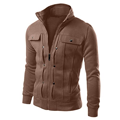 Generisch Übergangsjacke Herren, Mode Schlank Stand Kragen Jacke Knopf Verziert Solide Farbe Sweatshirt Und Winter Outwear Herren Funktionsjacke Mädchen Teenager Jacket (M, Coffee) von Generisch