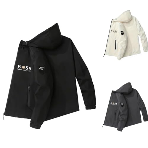 Generisch Übergangsjacke Herren Jacket Langarm Freizeitjacken Leichte Sportjacke mit Reiwßverschluss Funktionsjacke Outdoorjacke mit Kapuze Taschen Männer Bomberjacke Leichte Arbeitsjacke Windjacke von Generisch