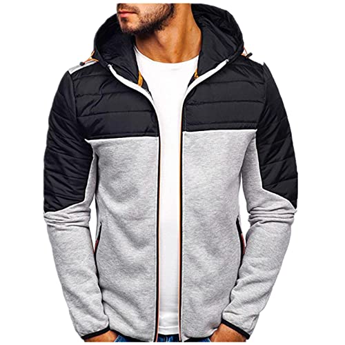Generisch Übergangsjacke Herren Leicht, Herren Winterjacke Lang, Kapuzenjacke Mit Reißverschluss Winterpullover Zweifarbiges Patchwork Daunenjack Schlicht Freizeit Arbeitsjacke Für Outdoor-Sport von Generisch