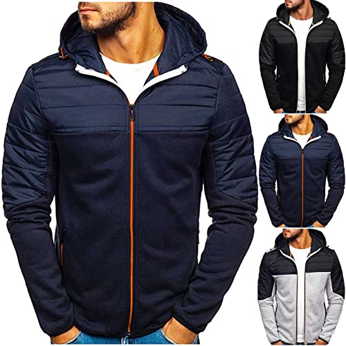 Generisch Übergangsjacke Herren Leicht, Herren Winterjacke Lang, Kapuzenjacke Mit Reißverschluss Winterpullover Zweifarbiges Patchwork Daunenjack Schlicht Freizeit Arbeitsjacke Für Outdoor-Sport von Generisch