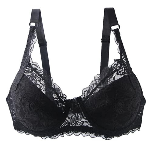Generisch Übergröße Minimizer Damen Bügel Ungefütterte BHS mit Stickspitze Damen Push Up BH Vollschalen Ungepolster Floraler Spitze Klassische Haltungskorrektur Soft Cup Bra Komfort Alltag von Generisch