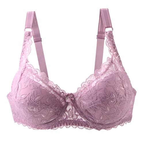 Generisch Übergröße Minimizer Damen Bügel Ungefütterte BHS mit Stickspitze Damen Push Up BH Vollschalen Ungepolster Floraler Spitze Klassische Haltungskorrektur Soft Cup Bra Komfort Alltag von Generisch