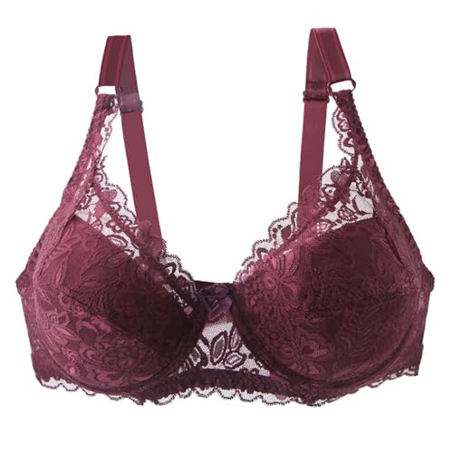 Generisch Übergröße Minimizer Damen Bügel Ungefütterte BHS mit Stickspitze Damen Push Up BH Vollschalen Ungepolster Floraler Spitze Klassische Haltungskorrektur Soft Cup Bra Komfort Alltag von Generisch