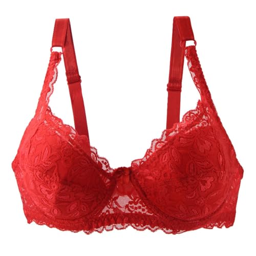 Generisch Übergröße Minimizer Damen Bügel Ungefütterte BHS mit Stickspitze Damen Push Up BH Vollschalen Ungepolster Floraler Spitze Klassische Haltungskorrektur Soft Cup Bra Komfort Alltag von Generisch