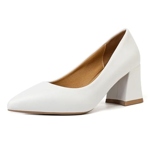 Generisch Übergröße Mittlere Ältere Damen Pumps Mode Blockabsatz Spitzschuh High Heel Büroschuhe Hochzeit Abend Party High Heels(White,38 EU) von Generisch