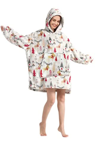 Generisch Übergroße Hoodie Sweatshirt Decke Sherpa Fleece Damen Herren Langarm Kapuzenpullover Flauschiger Oversized Pulli mit Taschen (Xmas) von Generisch