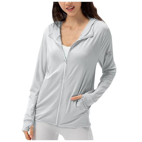 Generisch UV Schutzkleidung Damen UPF 50+ UV Shirt Langarmshirt Leicht Laufjacke Outdoor Wandershirt Einfarbig Sommer Sportjacke Sport Langarm Sun Hoodie Wanderbekleidung von Generisch