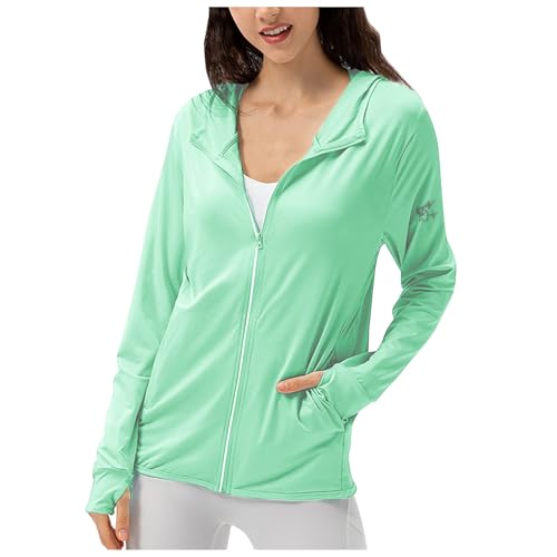 Generisch UV Schutzkleidung Damen UPF 50+ UV Shirt Langarmshirt Leicht Laufjacke Outdoor Wandershirt Einfarbig Sommer Sportjacke Sport Langarm Sun Hoodie Wanderbekleidung von Generisch