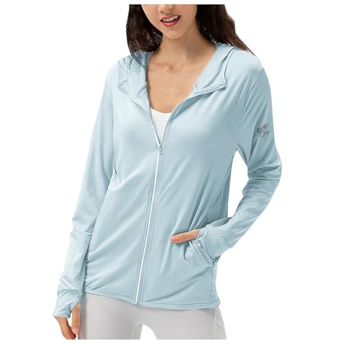 Generisch UV Schutzkleidung Damen UPF 50+ UV Shirt Langarmshirt Leicht Laufjacke Outdoor Wandershirt Einfarbig Sommer Sportjacke Sport Langarm Sun Hoodie Wanderbekleidung von Generisch