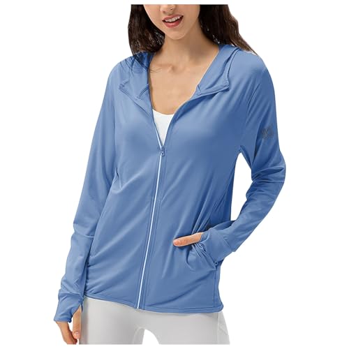 Generisch UV Schutzkleidung Damen UPF 50+ UV Shirt Langarmshirt Leicht Laufjacke Outdoor Wandershirt Einfarbig Sommer Sportjacke Sport Langarm Sun Hoodie Wanderbekleidung von Generisch