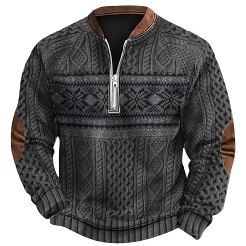 Generisch Ugly Weihnachtspullover Herren, Pullover Herren Half Zip Zopfmuster Pulli V-Ausschnitt Strickpullover Winter Sweatshirt Basic Strick-Pulli Warm Langarmshirt seemannspullover von Generisch