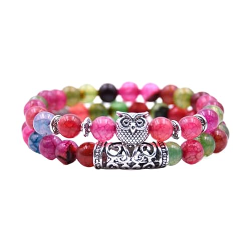 Generisch Uhren Mit Lederarmband für Herren, Naturstein-Perlenarmband, Vulkangestein, roter Stift E, vielseitiges Paar-Armband Organizer für Schmuckkästchen, Einheitsgröße, Acryl, Kein Edelstein von Generisch