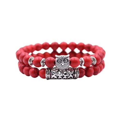 Generisch Uhren mit Lederarmband für Herren, Naturstein-Perlenarmband, Vulkangestein, roter Stift E, vielseitiges Paar-Armband Organizer für Schmuckkästchen, Einheitsgröße, Acryl, Kein edelstein von Generisch