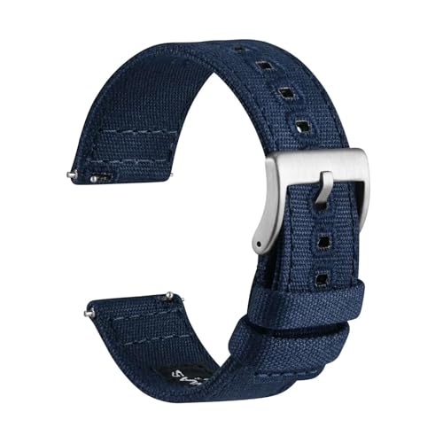 Generisch Uhrenarmbänder, Segeltuchgewebe, Schnellverschluss, kompatible Uhrenanstoßbreite 18 mm, 19, 20, 22, 24(Denim-Silver Buckle,18mm) von Generisch