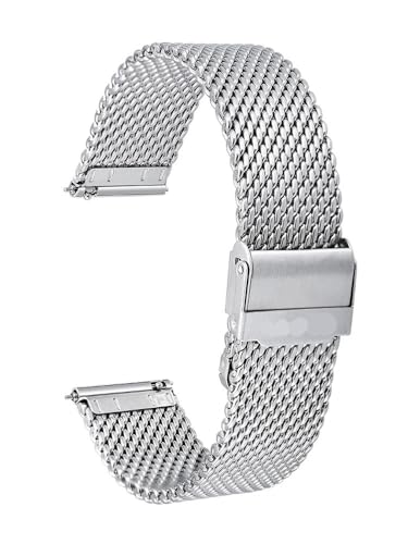Generisch Uhrenarmband Edelstahl Mesh-Armband Grob gewebte Maserung Uhr Ersatzband Haut Atmungsaktiv Uhrenzubehör(Silver,22mm) von Generisch