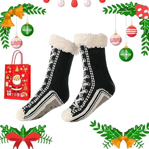 Generisch Ultra-Thick Cashmere Slipper Home Socks, Cashmere Slipper Socks, Winter Indoor Non Slip Fluffy Thermal Cozy Christmas Socks for Women (black) von Generisch