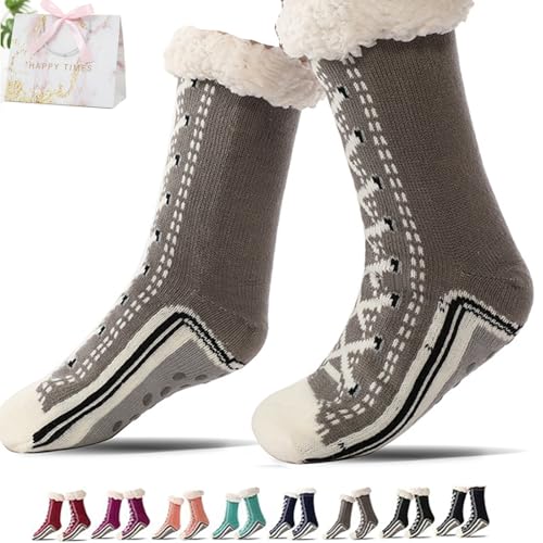 Generisch Ultra-Thick Cashmere Slipper Socks for Women, Non-Slip Home Socks，Fuzzy Fluffy Winter Warm Soft Thick Thermal (Grey) von Generisch
