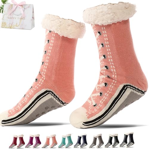 Generisch Ultra-Thick Cashmere Slipper Socks for Women, Non-Slip Home Socks，Fuzzy Fluffy Winter Warm Soft Thick Thermal (Pink) von Generisch