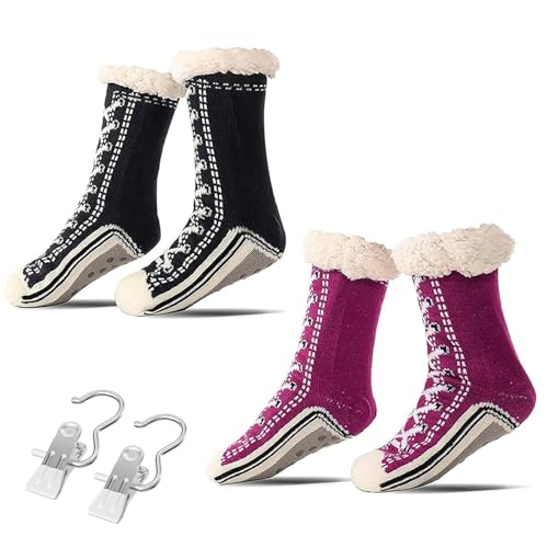 Generisch Ultradicke Kaschmir-Hausschuhsocken, Kaschmir-Hausschuhsocken für Damen, kuschelige Socken mit Noppen, rutschfeste, flauschige, warme Winter-Haussocken (2pcs-B) von Generisch