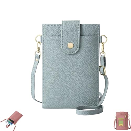 Generisch Ultraschlanke, vertikale Handytasche für Damen (2025), PU-Umhängetasche mit Kartenfächern und Fächern (Light Blue,Small) von Generisch