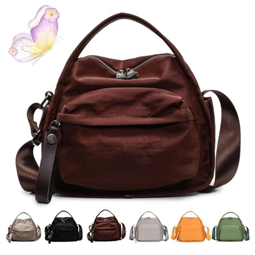 Generisch Umhängetasche, leichte Handtasche aus Nylon mit großem Fassungsvermögen und festem Reißverschluss, schlichte, moderne Freizeitmode für Damen für den Alltag (Medium,Brown) von Generisch
