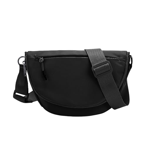 Generisch Umhängetasche,Crossbody Bag Damen & Herren, Mode Medium Nylon Falten Moon Bag Umhängetasche Mit Verstellbarem Gurt 27x5x18cm (Black) von Generisch