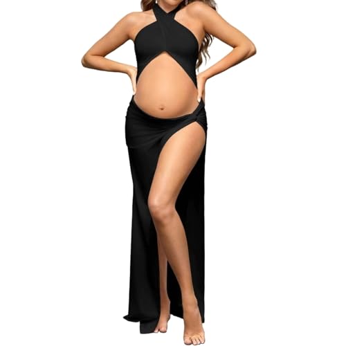 Generisch Umstands-Fotografiekleid mit Cut-Outs – Eng anliegendes Maxikleid mit Babybauch-Optik von Generisch