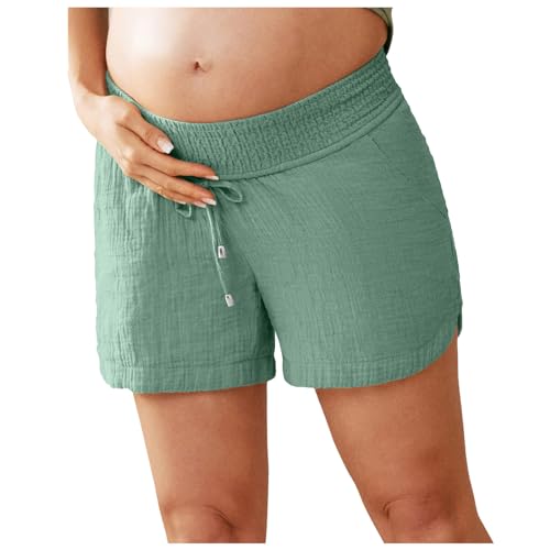 Umstandshose Kurz Damen Schwangerschaft Umstandsshorts Umstandsmode Hose Weites Bein Stoffhose Baumwoll-Shorts Lässig Freizeithose Kordelzug Elastische Taille Mit Taschen Umstandskleidung von Generisch