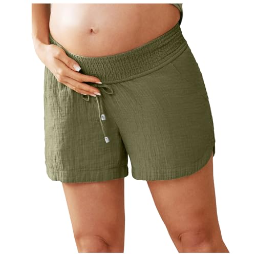 Umstandsmode Umstandshose Damen Kurz Schwangerschaft Umstandsshorts Hose Weites Bein Stoffhose Baumwoll-Shorts Lässig Freizeithose Kordelzug Elastische Taille Mit Taschen Umstandskleidung von Generisch