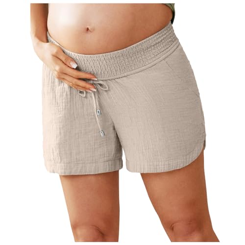 Umstandsmode Umstandshose Damen Kurz Schwangerschaft Umstandsshorts Hose Weites Bein Stoffhose Baumwoll-Shorts Lässig Freizeithose Kordelzug Elastische Taille Mit Taschen Umstandskleidung von Generisch