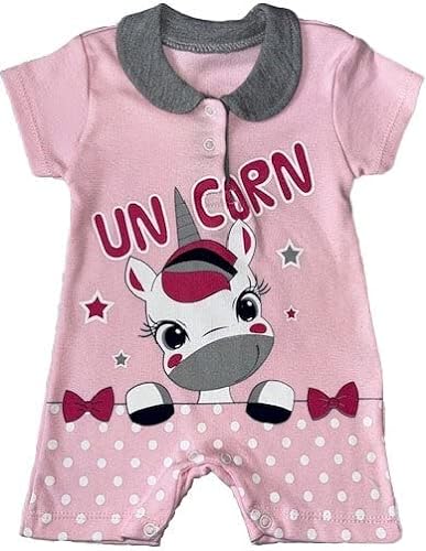 Generisch Unicorn Einhorn Baby Mädchen Druckknopf Kurzarm Sommer Strampler Body 100% Baumwolle (Rosa; 68-74) von Generisch