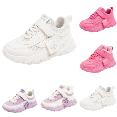 Generisch Unisex-Kinder Turnschuhe Mädchen Sportschuhe mit Klettverschluss Outdoor Laufschuhe Mode Freizeitschuhe Sneaker rutschfest Hallenschuhe mit Fleece Einlage und ohne Fleece Knallrosa_03 29.5 von Generisch