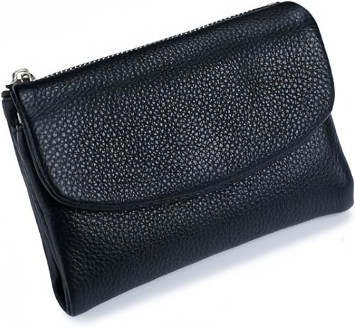 Generisch Unisex Pebble Leather Trifold Wallet – Soft Pebbled Leather with Card Slots, Coin Pocket & Slim Profile, Minimalist Wallet for Daily Use, Travel, and Gifting(Black) von Generisch