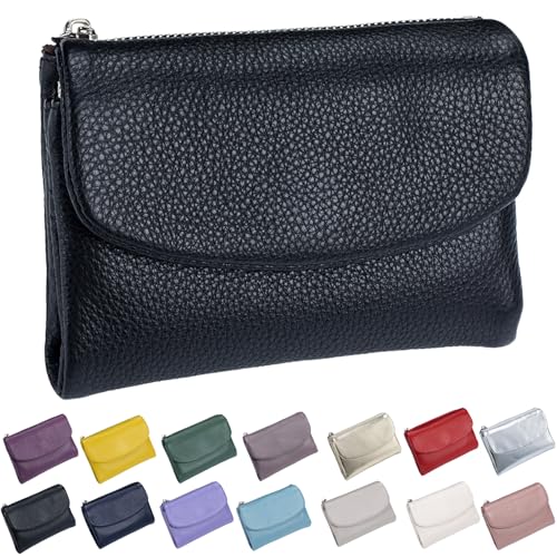 Generisch Unisex Pebble Leather Wallet, Small Wallets for Women, with Coin Holder, Credit Card Slots & Zippered Pockets, Natural Stone Texture, Multicolor (Black) von Generisch