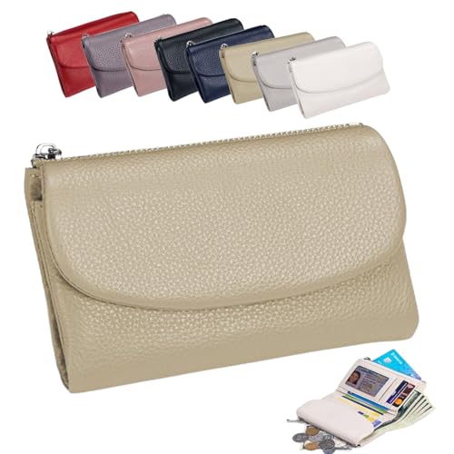 Generisch Unisex Pebble Real Leather Wallet Multicolor Slim Anti-Theft Bifold with Card Holder & Coin Purse Precioush Purse for Passport Daily Travel (Khaki) von Generisch