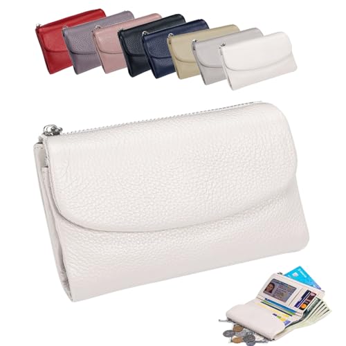 Generisch Unisex Pebble Real Leather Wallet Multicolor Slim Anti-Theft Bifold with Card Holder & Coin Purse Precioush Purse for Passport Daily Travel (White) von Generisch