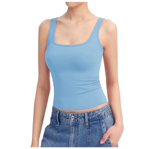 Generisch Unterhemd Damen, Unterhemden Damen Baumwolle Sommer Tank Top - Basic Ärmellose Top Breiter Riemen Cami Sport Tanks Tops Tanktops Unterhemd Trägertop Weste Tanktop Tshirts Oberteil von Generisch