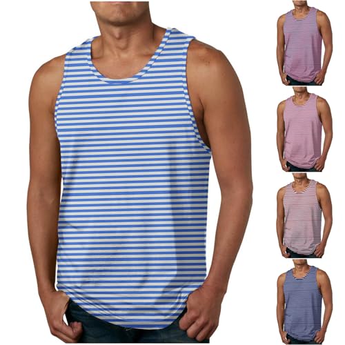 Generisch Unterhemd Herren Sommer Hawaii Tanktop Ärmelloses Sport Muskelshirt Gestreifte Unterhemden Männer T Shirt Athletic Achselshirts Gym Herren-Unterhemden Blitzangebote Blau S von Generisch